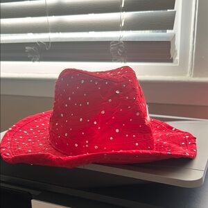 Red hat with rhinestones a little glitz